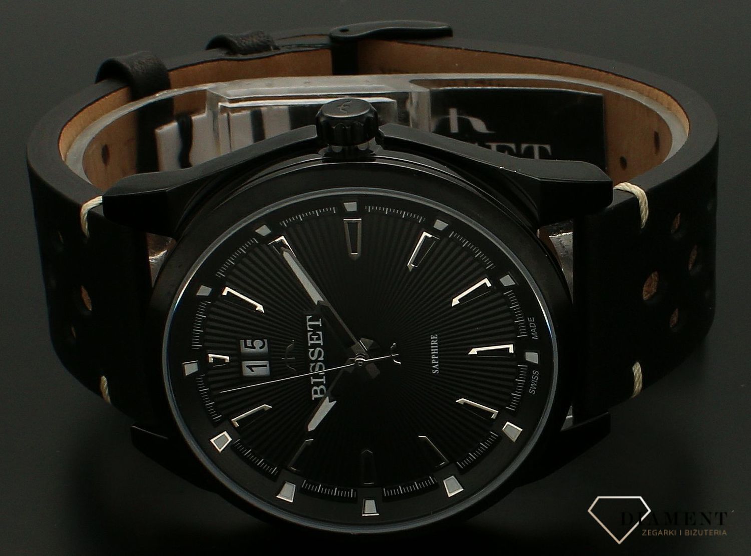 Zegarek męski Bisset na czarnym pasku BSCF40. Zegarek męski Bisset. Męski zegarek z szafirem. Męski zegarek Bisset na czarnym pasku. Zegarek męski Bisset idealny na prezent..jpg